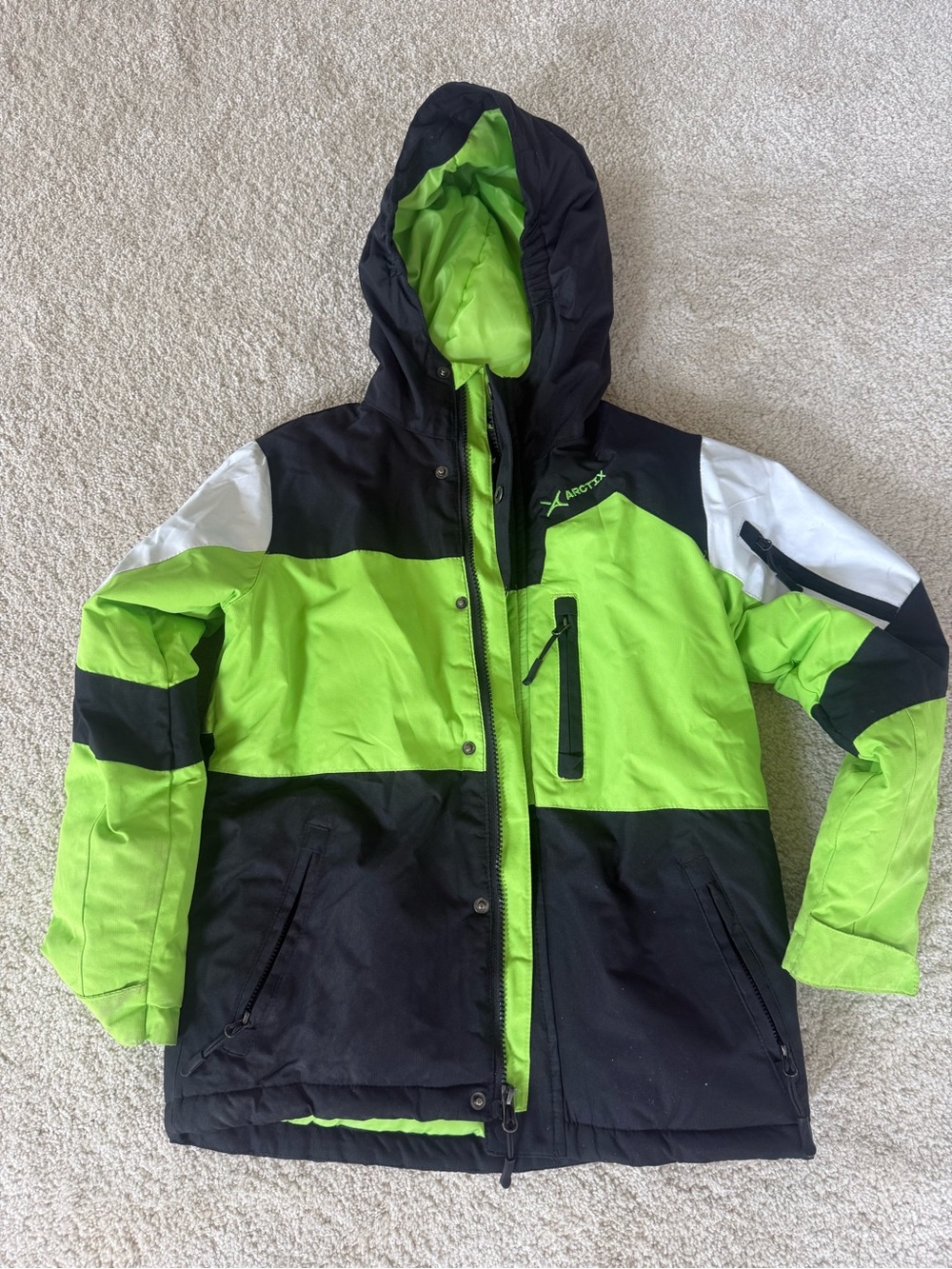Arctix Kids Neon Green, Black & White Hooded Puffer Jacket
